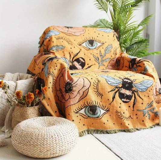 Multifunctional Blanket- Bohemian Knitted Bee Pattern